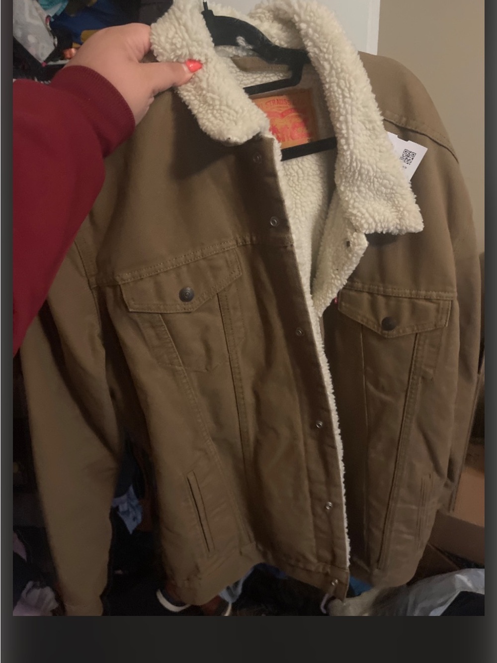 Levi's Khaki Canvas Sherpa Jacket with Cream Lining
